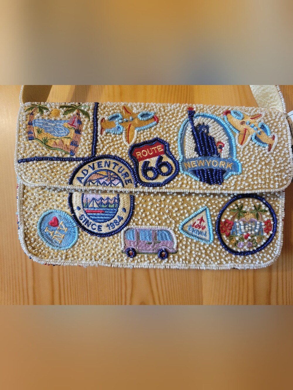 NWT Travel Adventure NEW YORK ROUTE 66 Beaded bag Handmade in India TikTok Viral - Picture 2 of 8